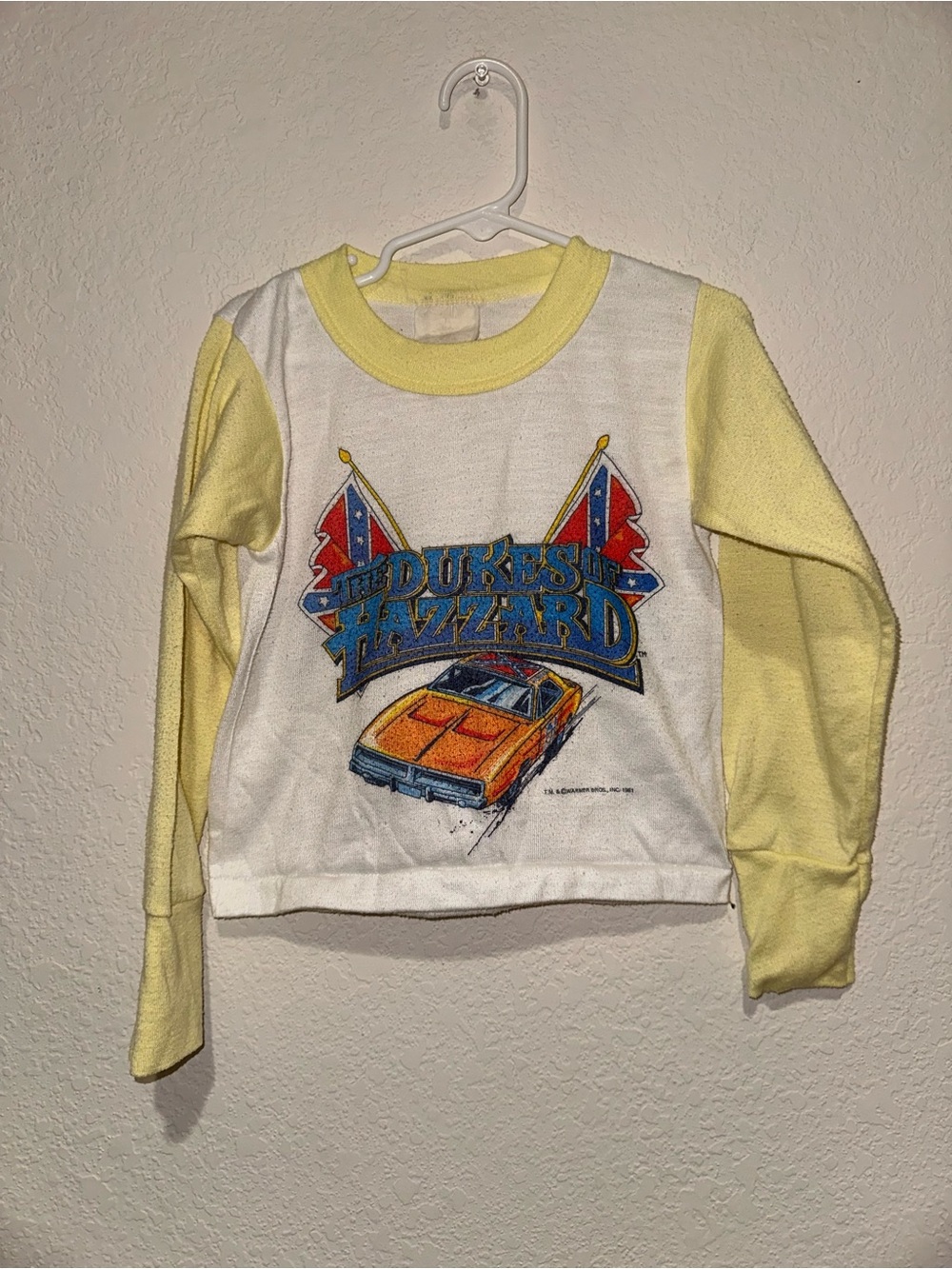 Vintage Sears The Dukes of Hazzard Yellow & White Kids Long-Sleeve Shirt Size 5